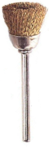 BRASS CUP BRUSHES, MOUNTED on a 3/32\" (2.3mm) mandrel , sold in packs of 12
