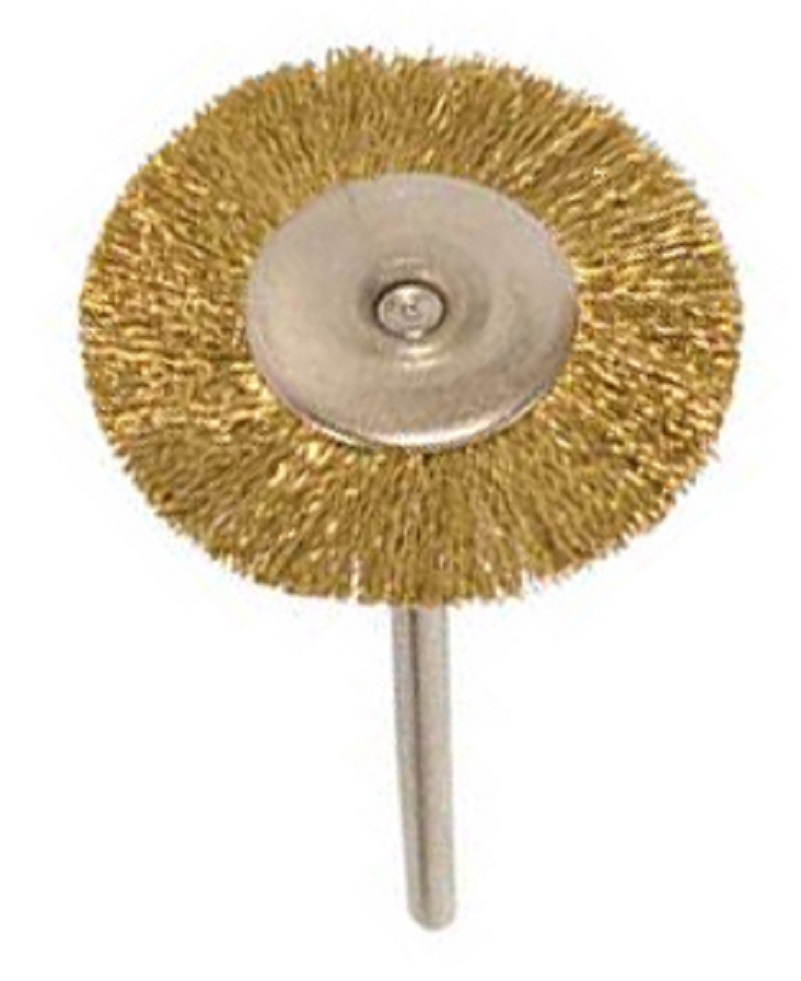 BRASS BRUSH, MOUNTED on a 3/32\" (2.3mm) mandrel , sold in packs of 12
