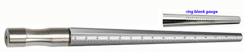 STAINLESS STEEL, Hard Chromed , ungrooved RING MANDREL 1-16 with ring blank gauge - Click Image to Close